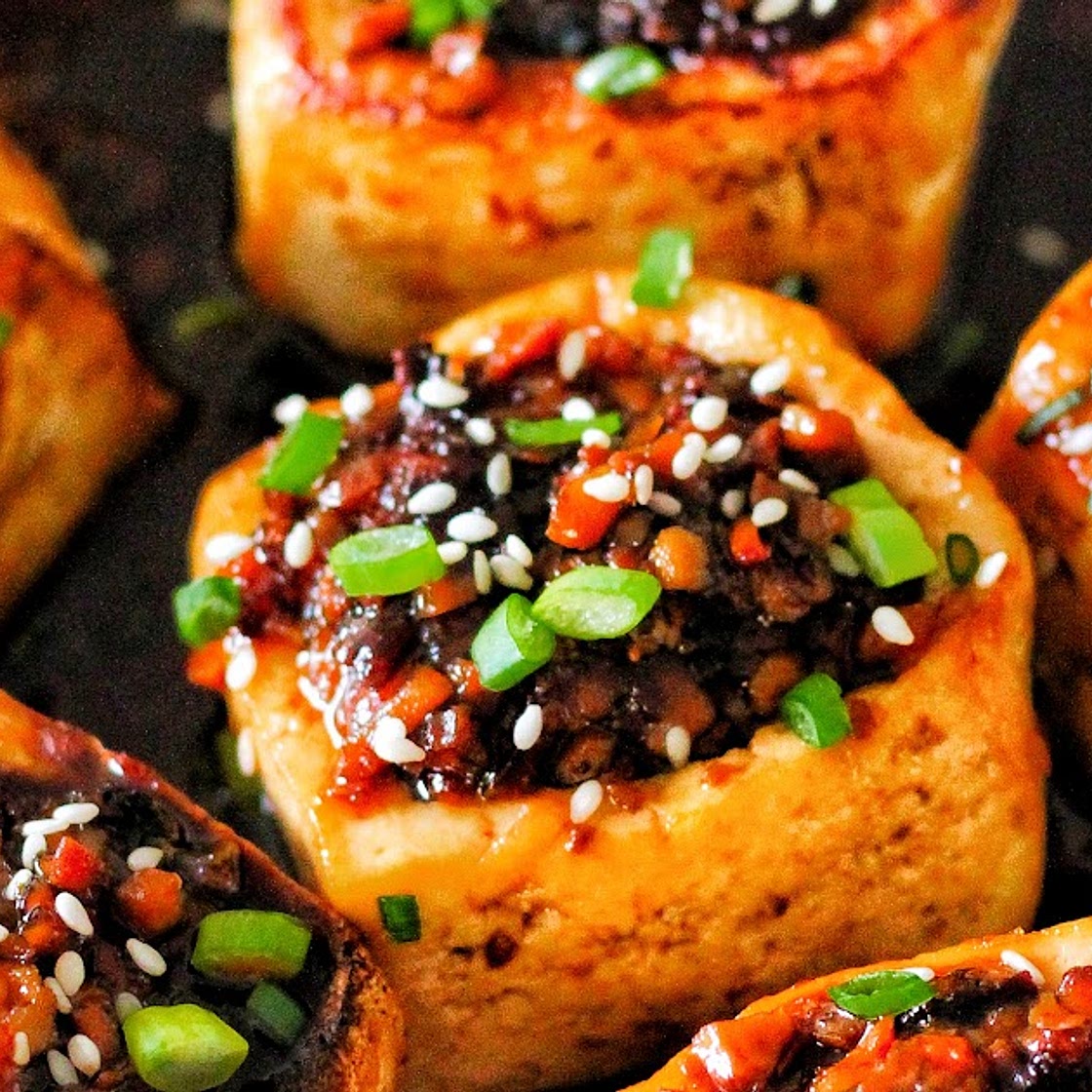 Vegan Stuffed Tofu with Dark Sauce