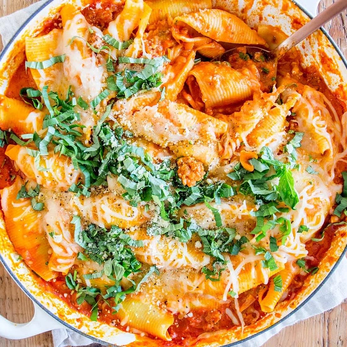 cheesy shells alla sausage vodka