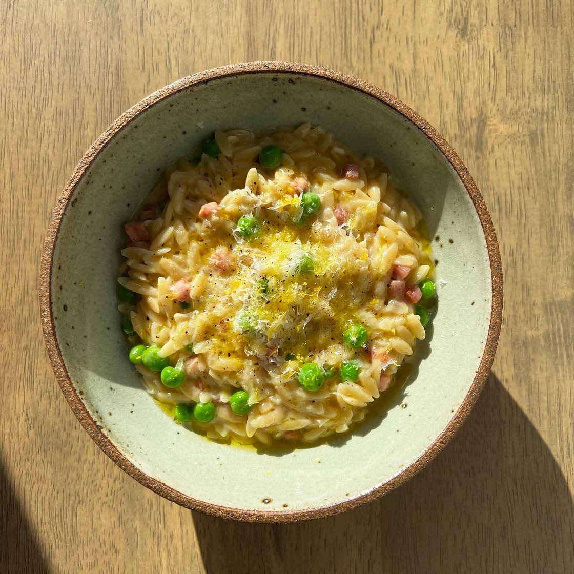 Creamy Orzotto with Ham and Peas