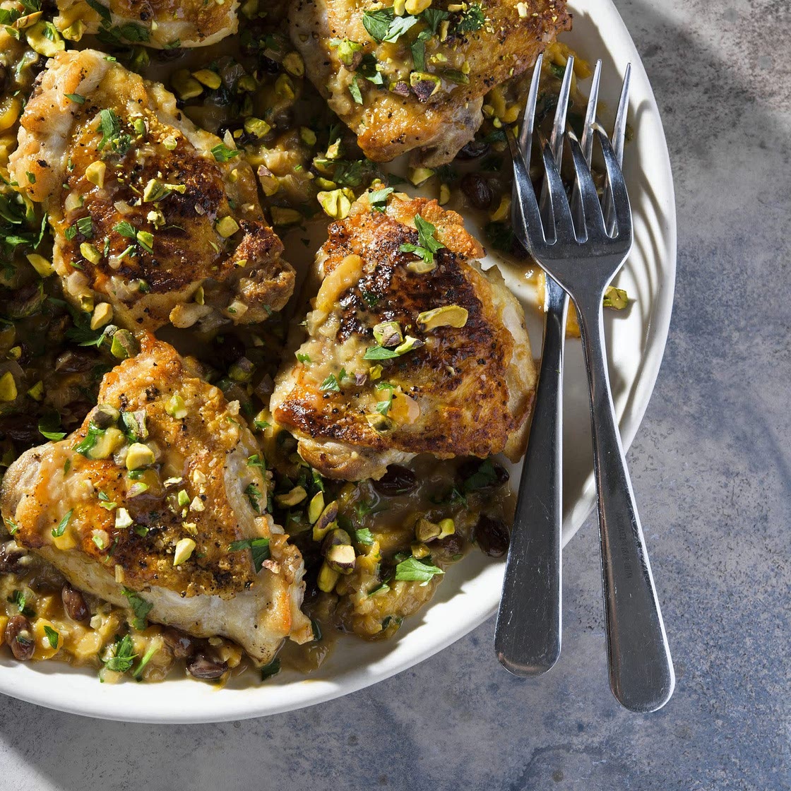 Braised Chicken w/ Apricots & Pistachios 