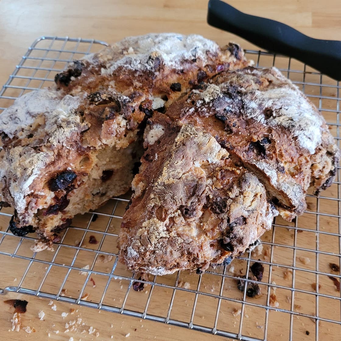 ORANGE-CRANBERRY SODA BREAD WITH WHITE CHOCOLATE CHUNKS
Adapted by ROSE HATTABAUGH

MAKES ONE 7½-INCH LOAF
1¼ hours
25 minutes active, plus cooling