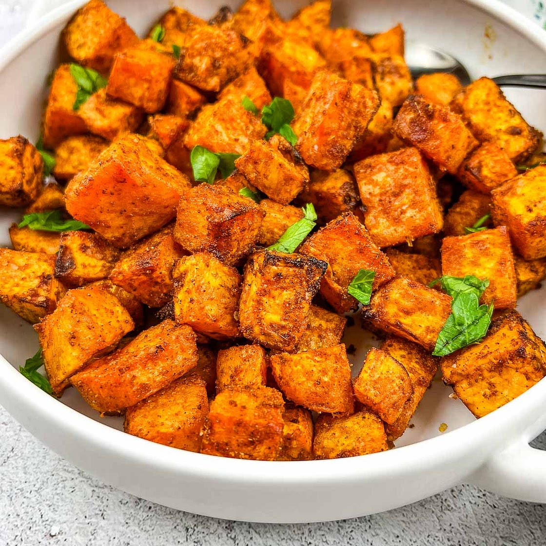 Air Fryer Sweet Potato Cubes (sweet & spicy!)