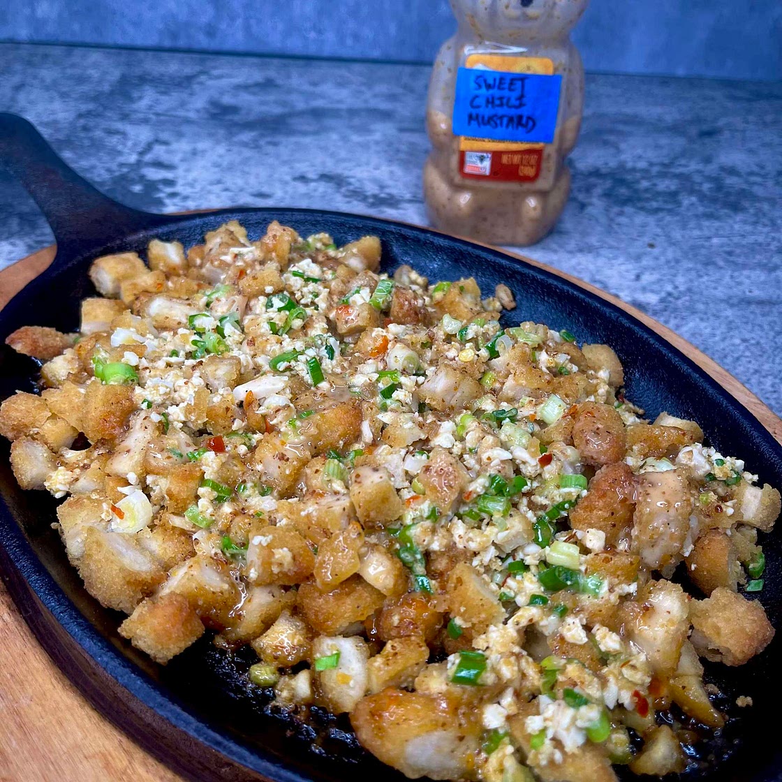 Chicken Nugget Sisig with Sweet Chili Mustard