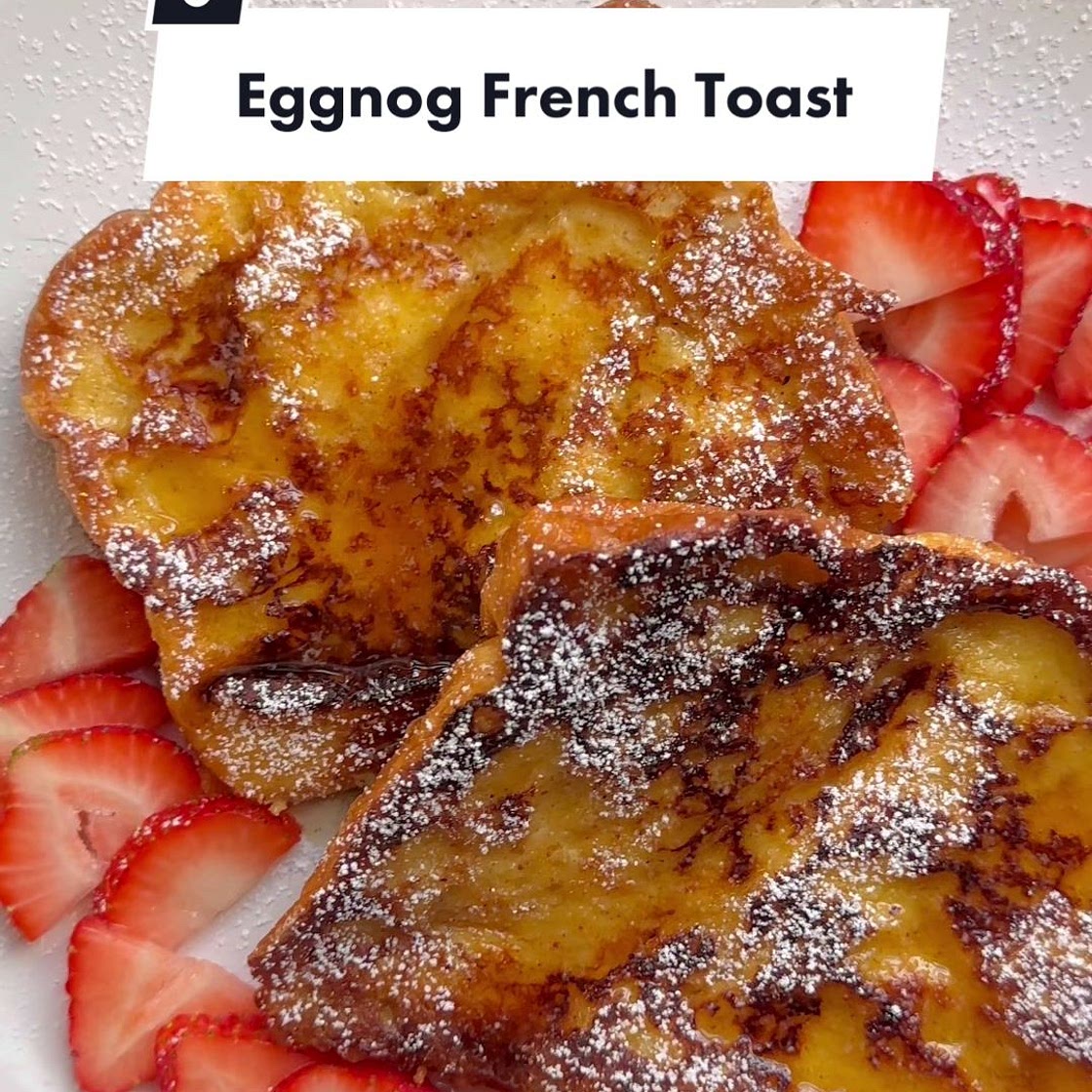 Eggnog French Toast! Recipe below: Ingredients: Brioche bread loaf (not sliced if possible) 2 large eggs 1c Eggnog ½ tsp Cinnamo