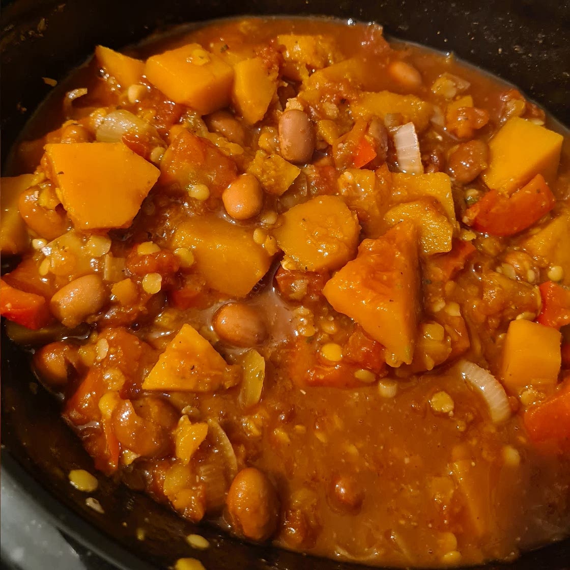 Butternut squash and borlotti bean stew