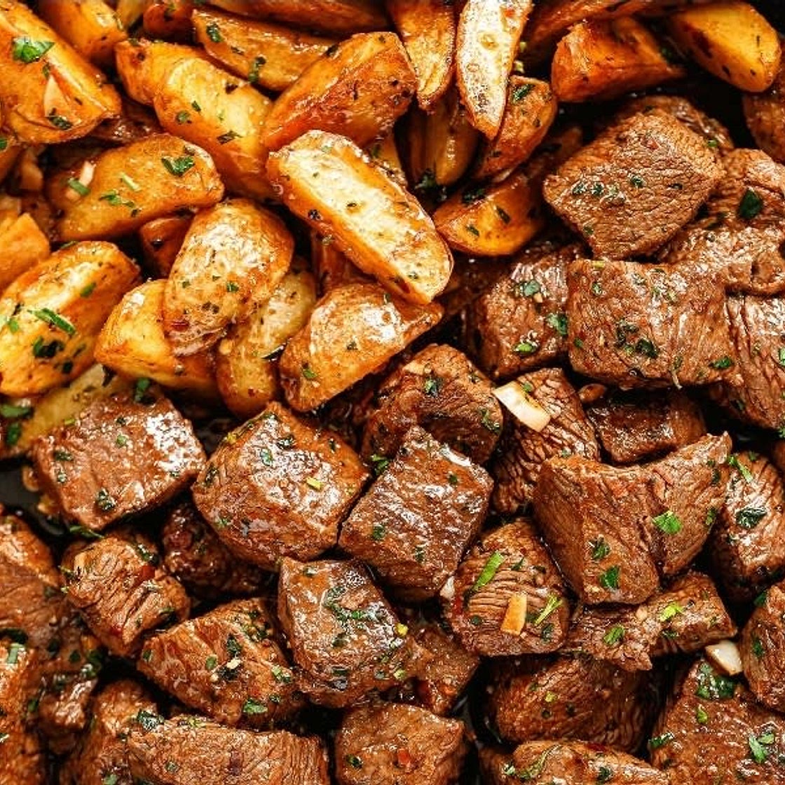 Garlic Butter Steak Bites + Potatoes