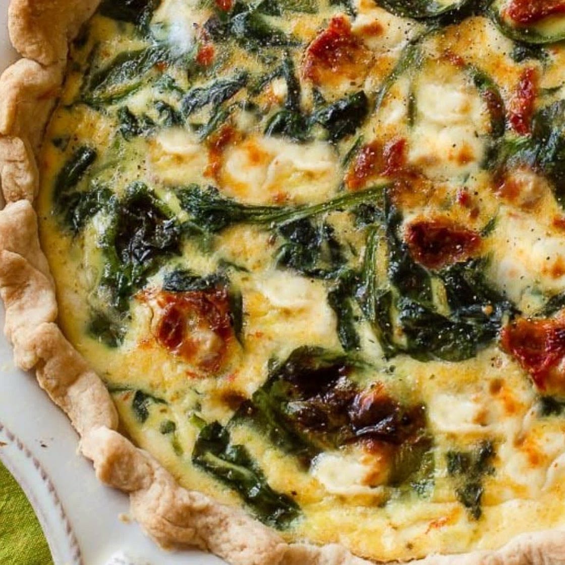 Goat cheese, spinach and sundried tomato quiche
