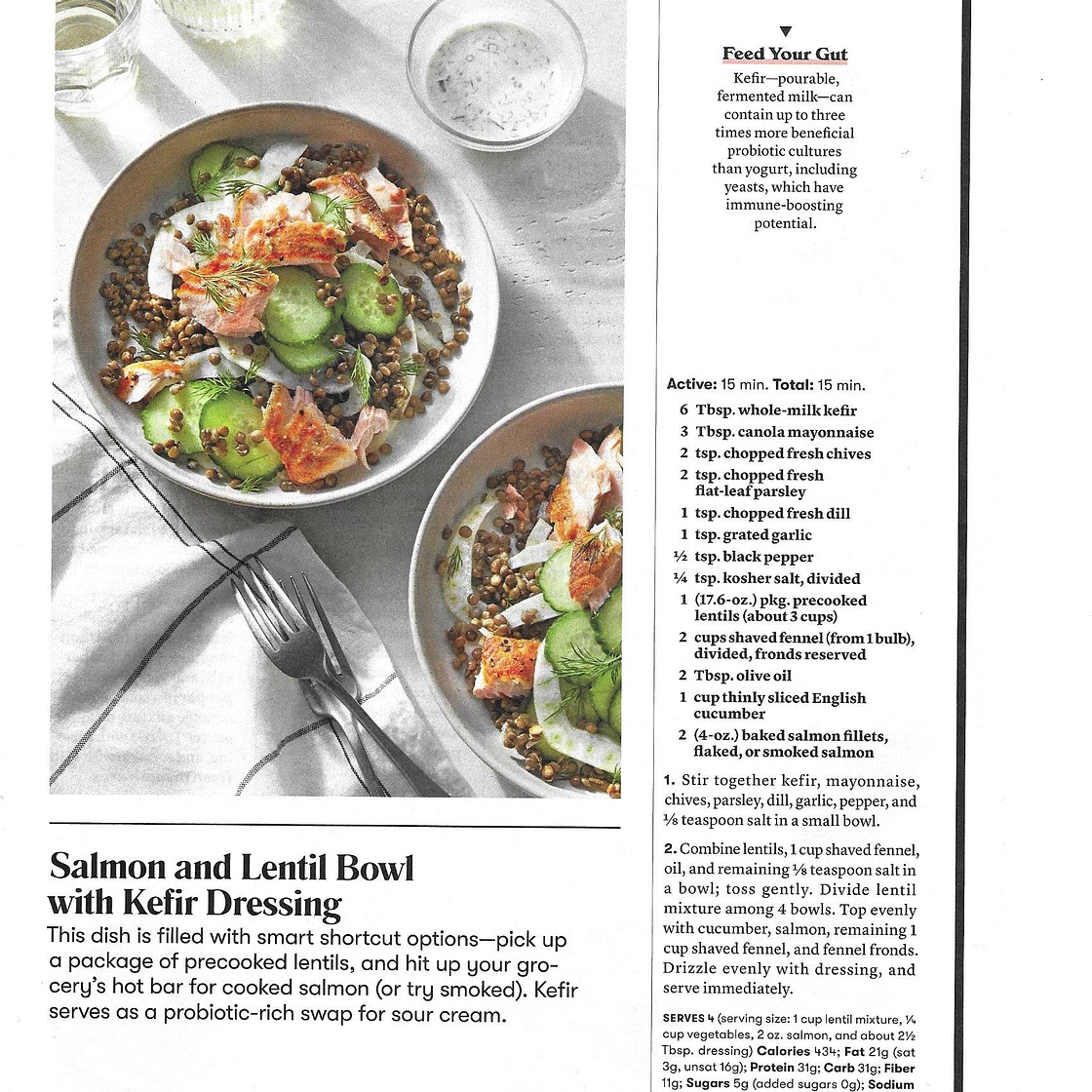 Salmon and Lentil Bowl with Kefir Dressing