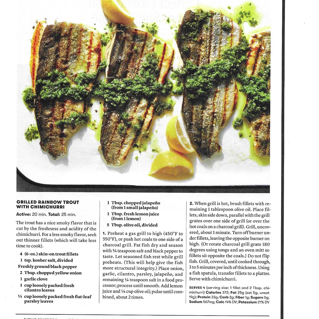 Grilled Rainbow Trout with Chmichurri