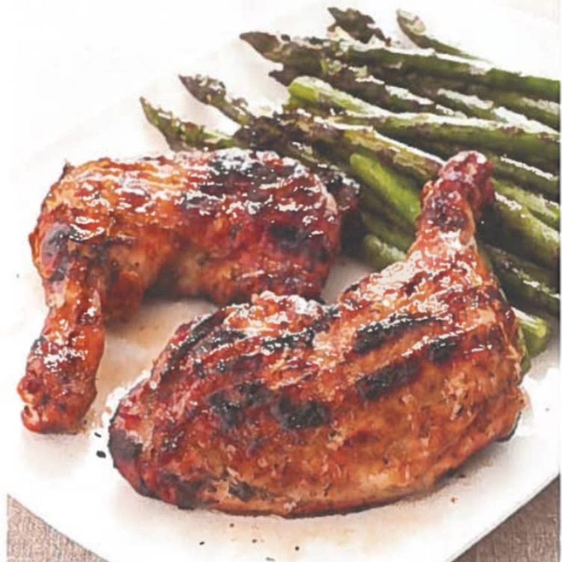 Grilled Wine-and-Herb-Marinated Chicken with Asparagus