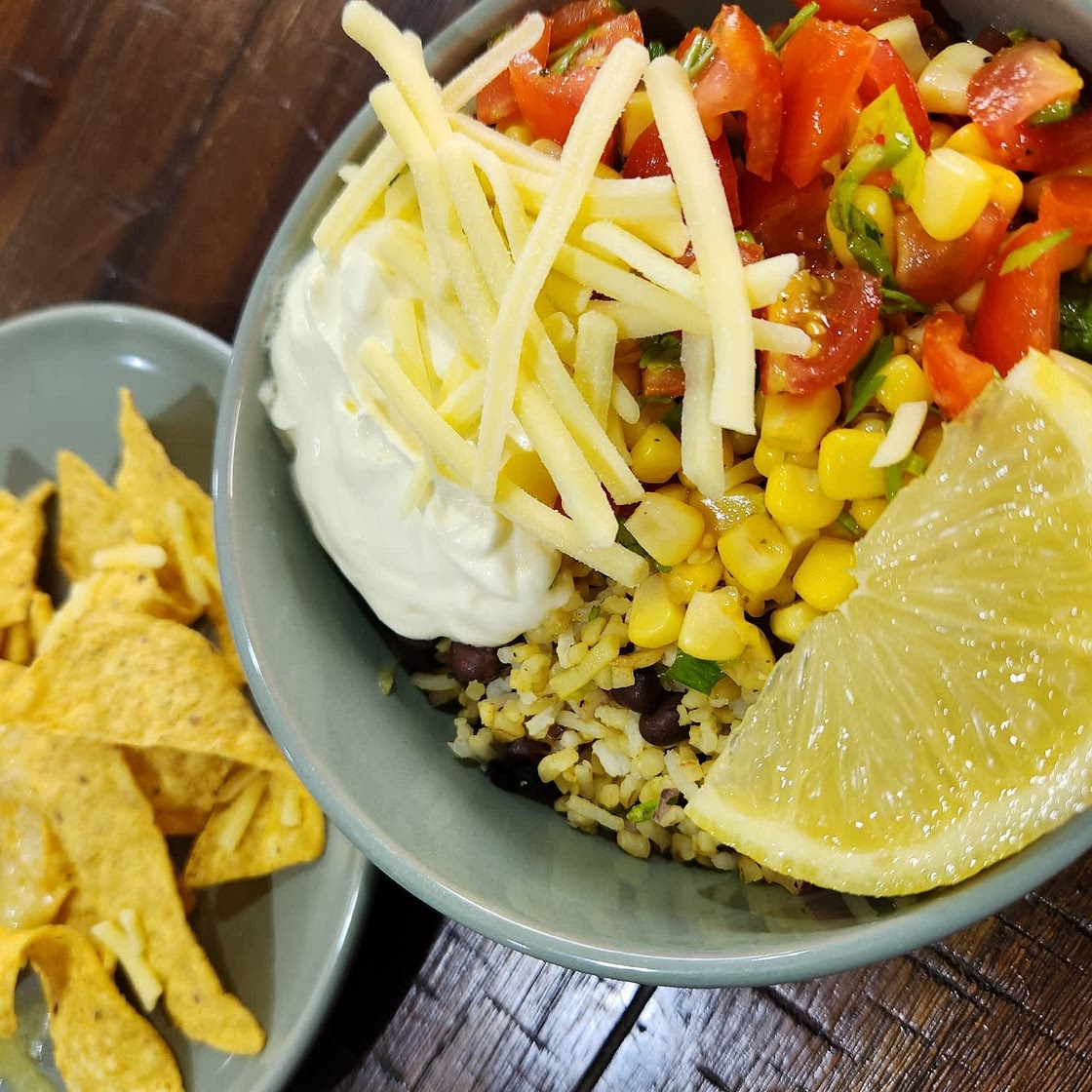 Veggie Burrito Bowls with a Tomato and Charred Corn Salsa