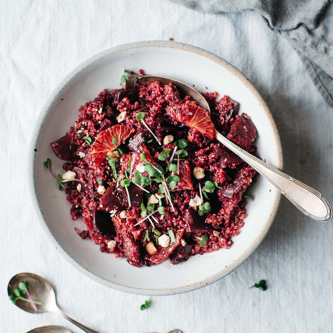 vibrant valentine's day: pink quinoa salad w/ beets, blood orange + chimichurri — dolly and oatmeal