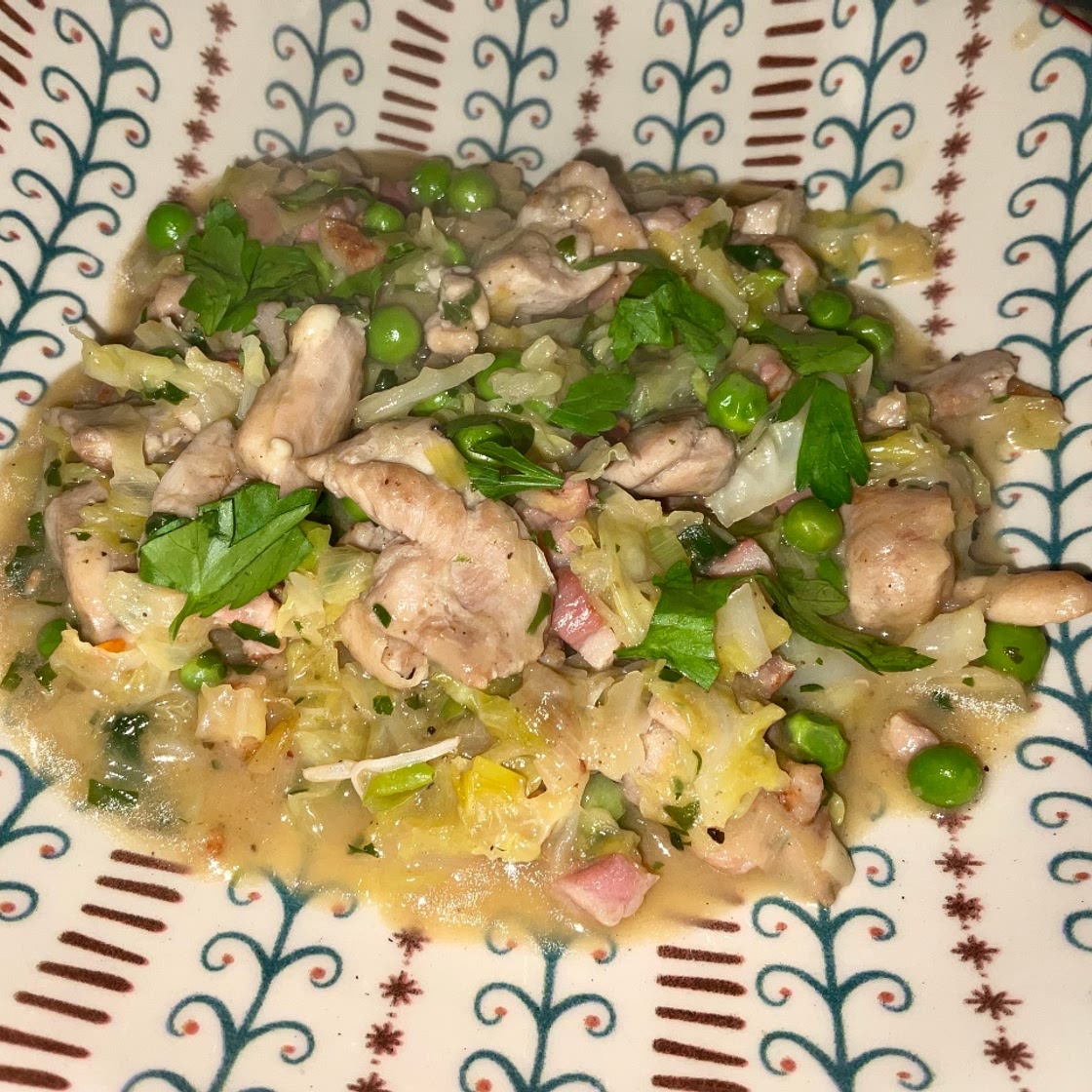 Chicken, Leek, Cabbage and Pancetta Casserole