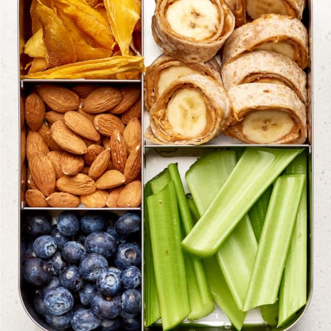 Peanut butter and Banana Pinwheels Bento Box