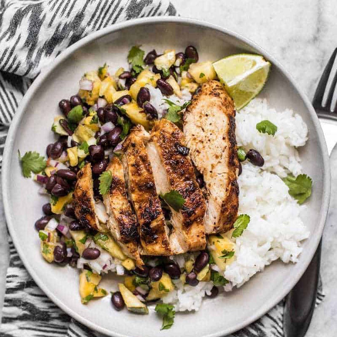 Jerk Chicken with Pineapple Black Bean Salsa