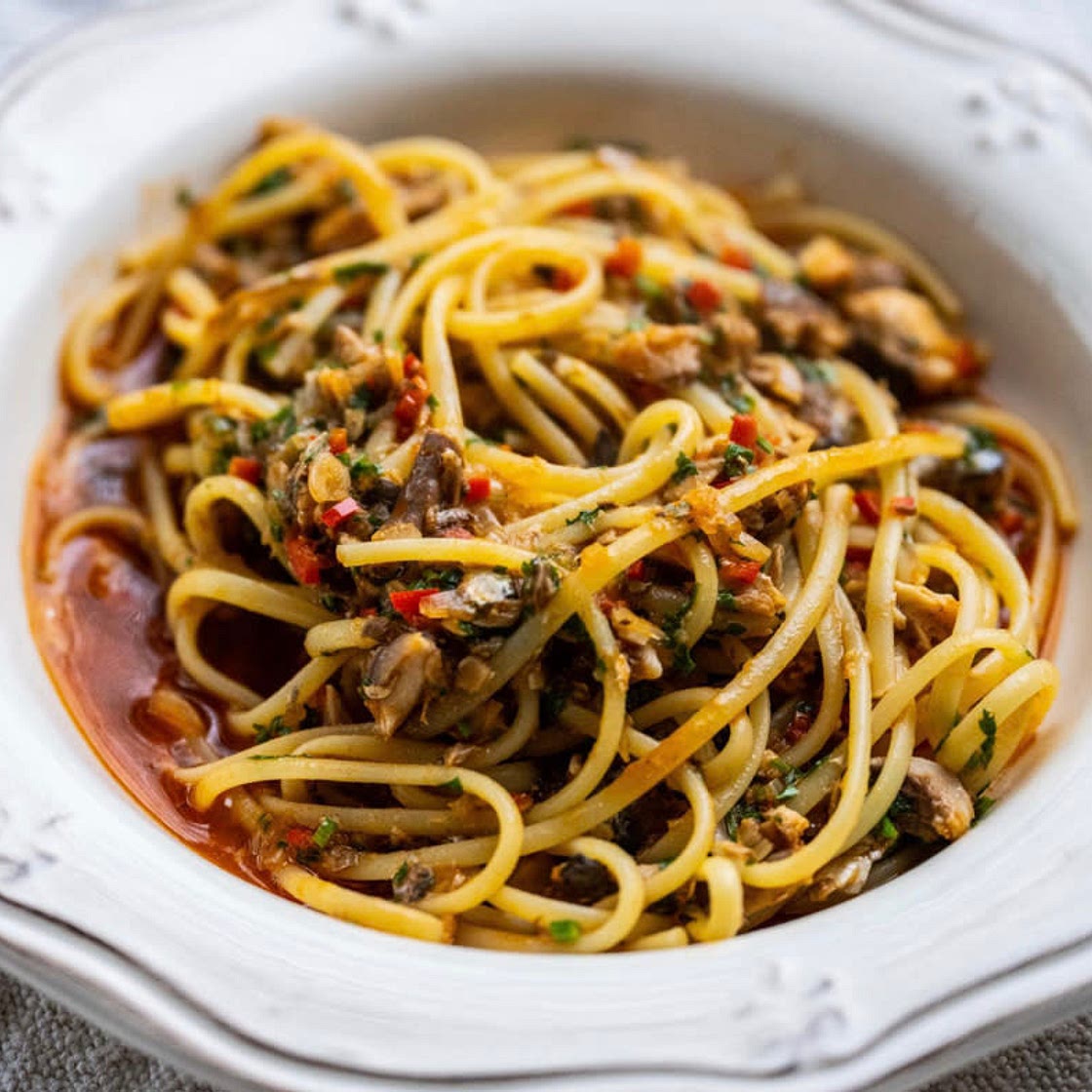 Spaghetti with sardines and chilli