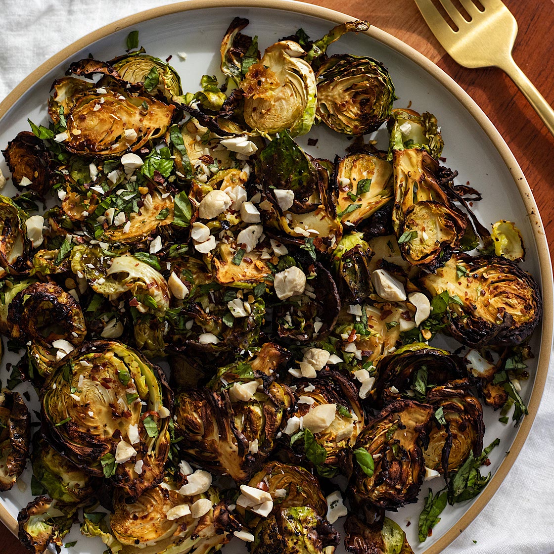 Crispy Air Fried Balsamic Soy Brussels Sprouts