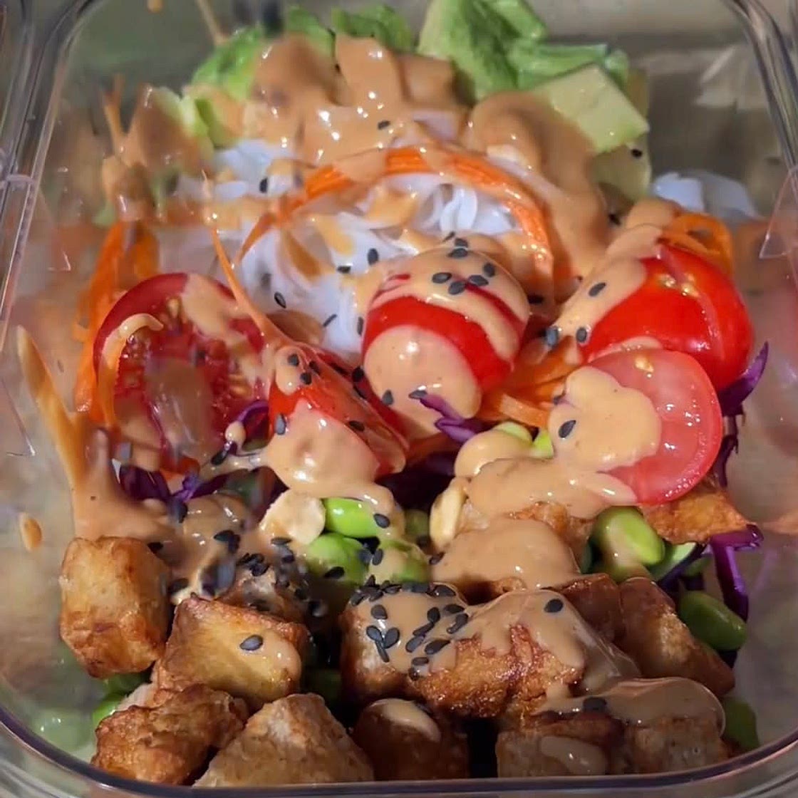 Satay inspired tofu noodle salad