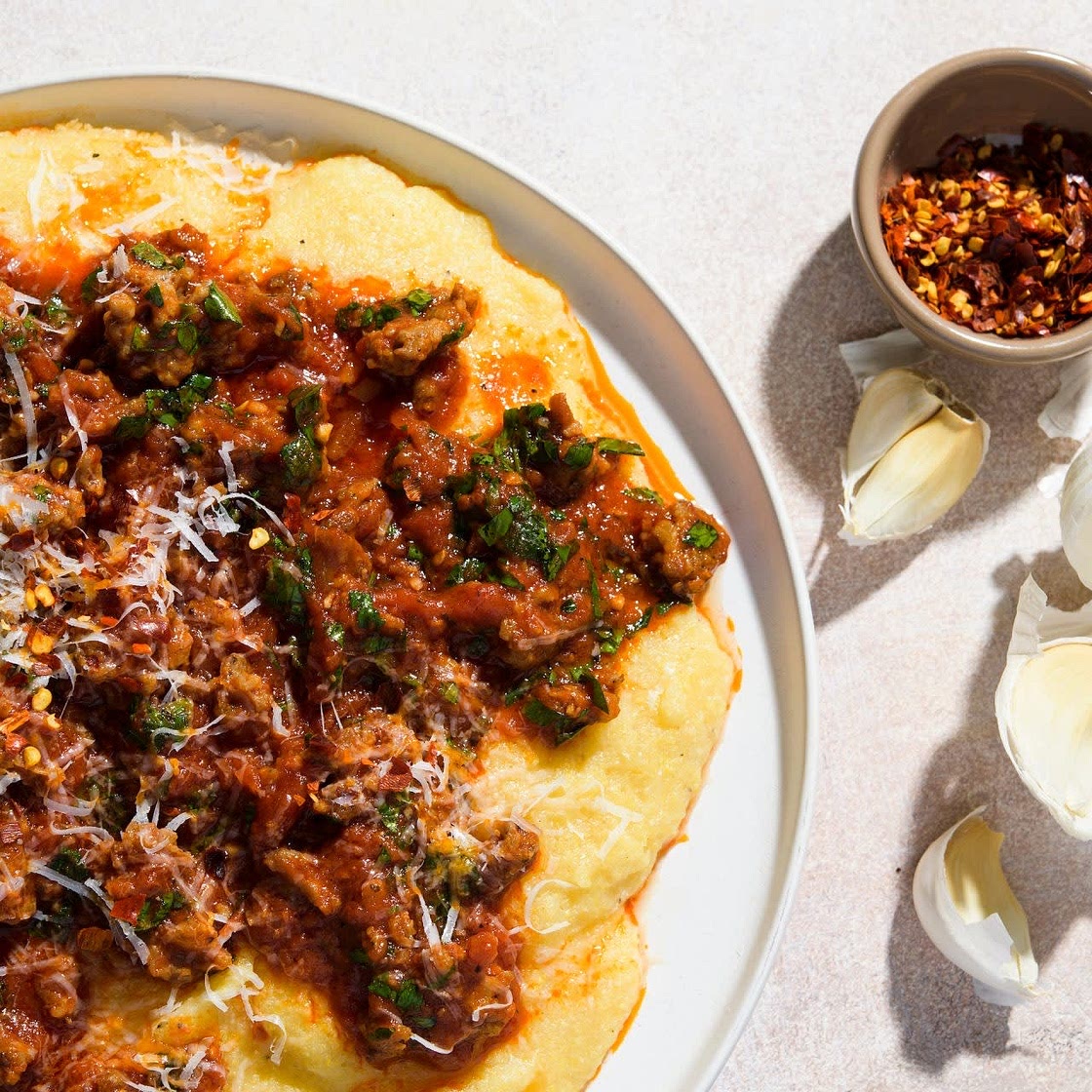 Tomato & Sausage Ragout over Polenta