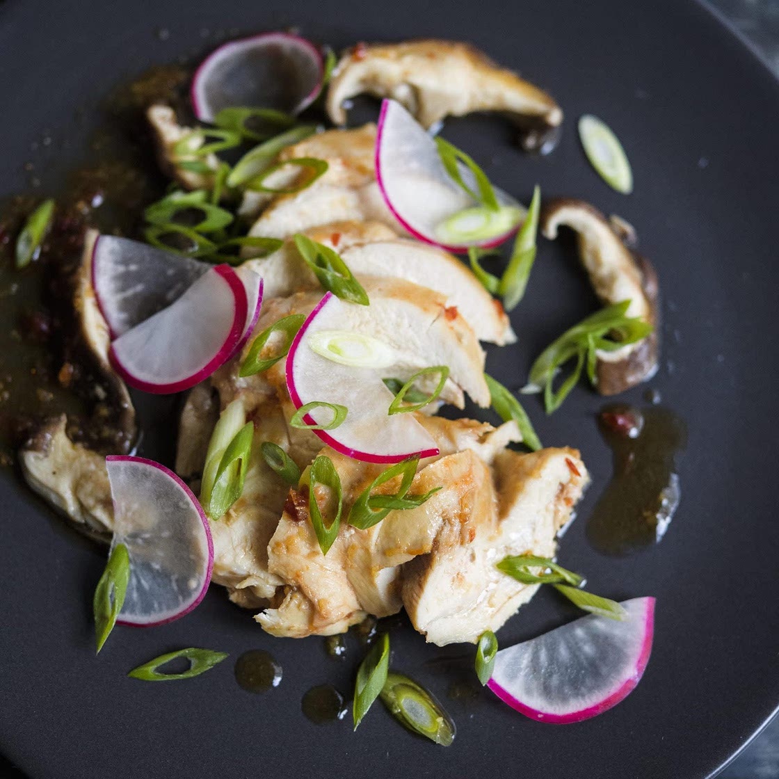 Steamed Chicken & Shitakes w/ Soy-Sake Sauce