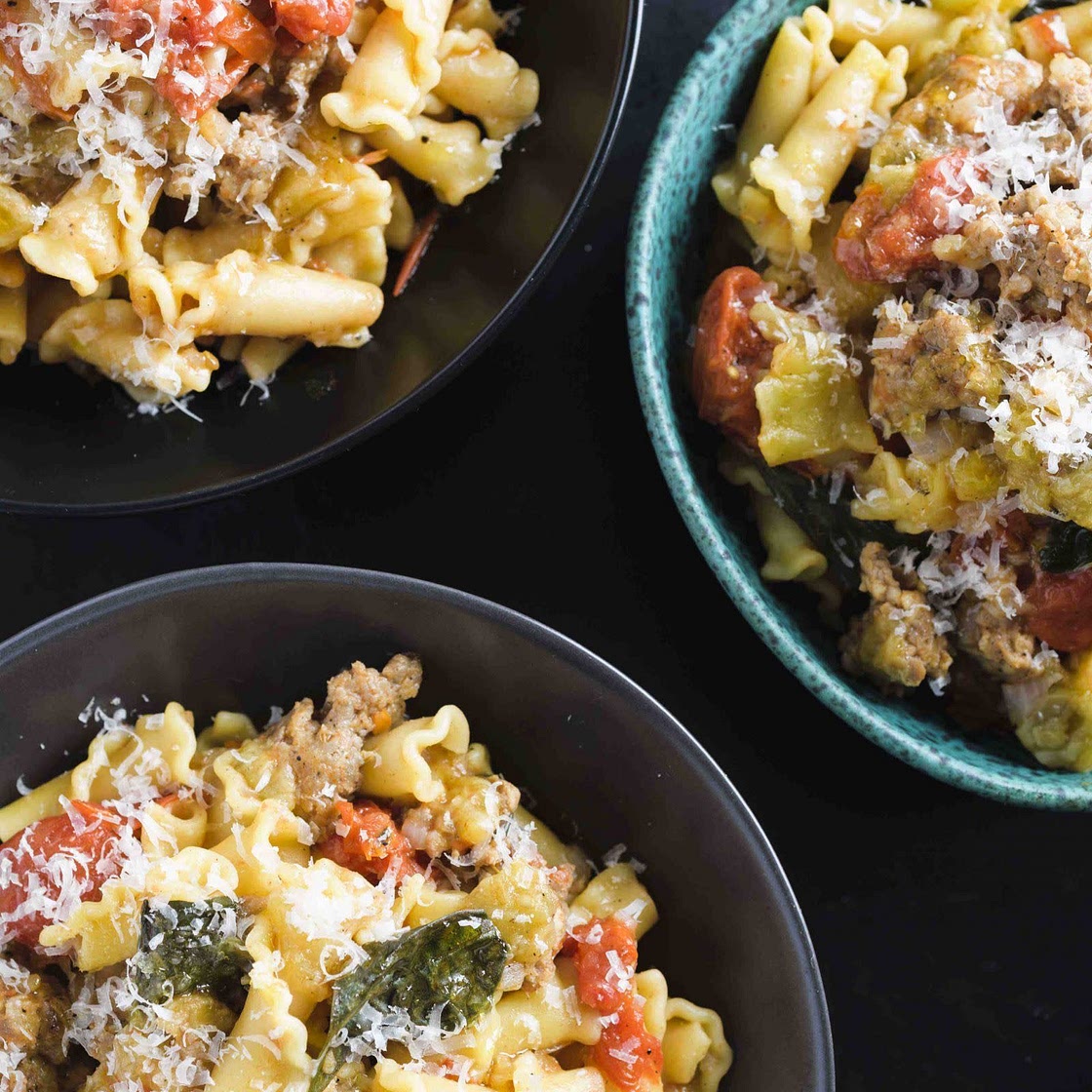 Pasta w/ Italian Sausage, Tomatoes & Eggplant