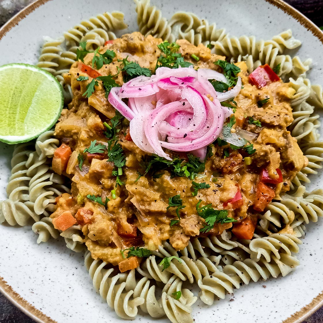 Grilled Eggplant Curry with Pasta