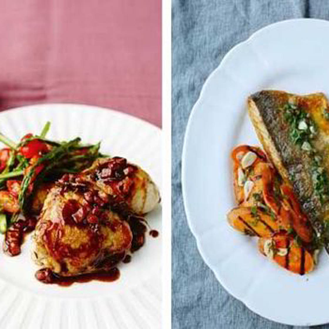 Chicken in balsamic vinegar with asparagus salad