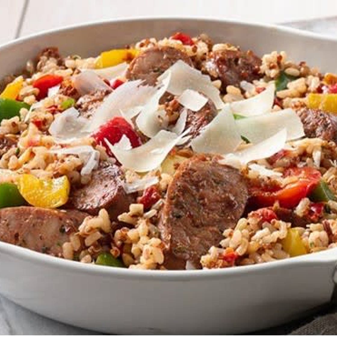 Sausage, pepper, and grain skillet