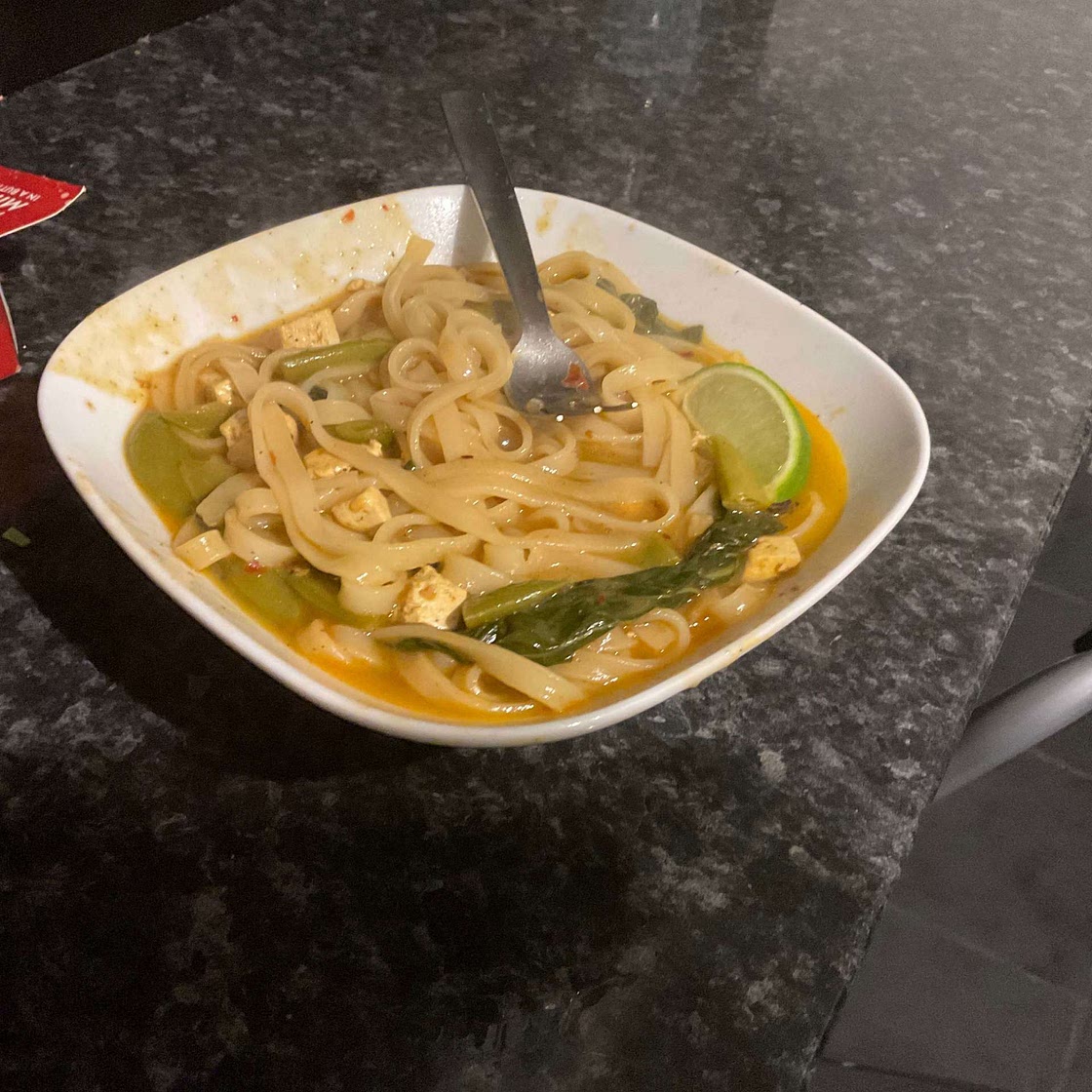 Vegan Tofu Noodle Curry Soup