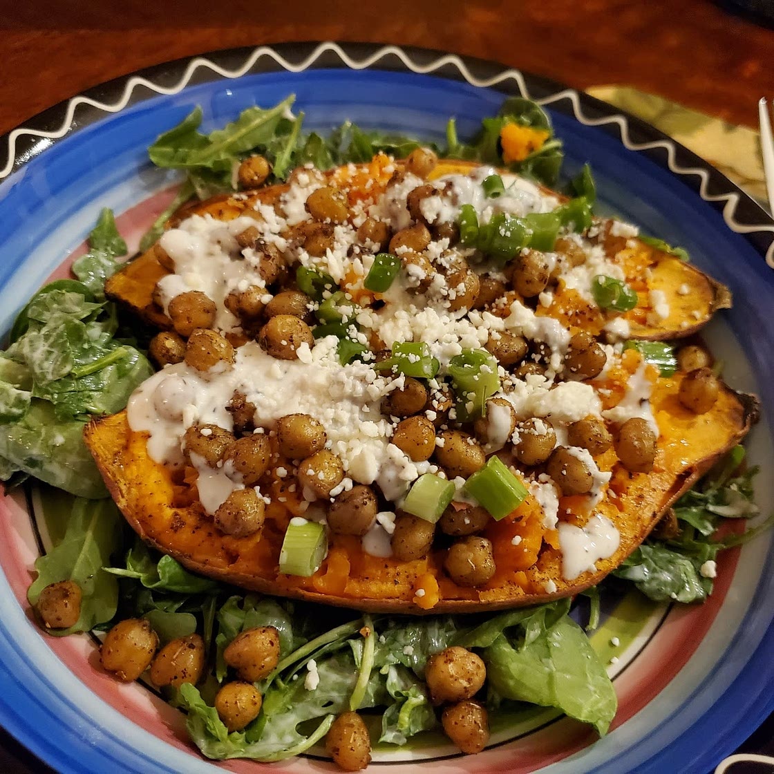 Loaded Za'atar Chickpeas Sweet Potato Boats With Lemon Aioli