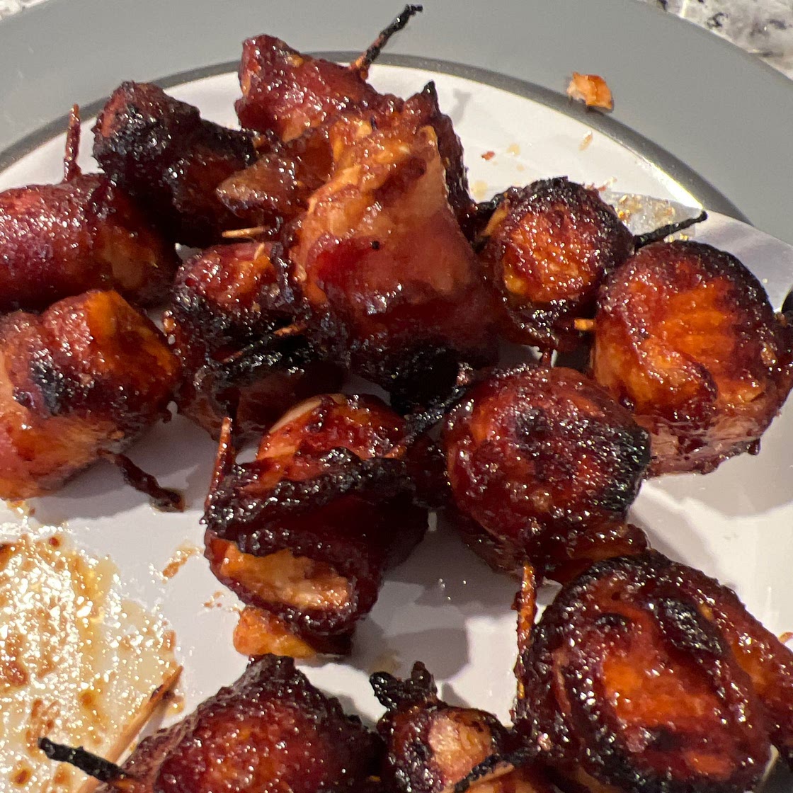 Air Fryer Bourbon Bacon Wrapped Salmon