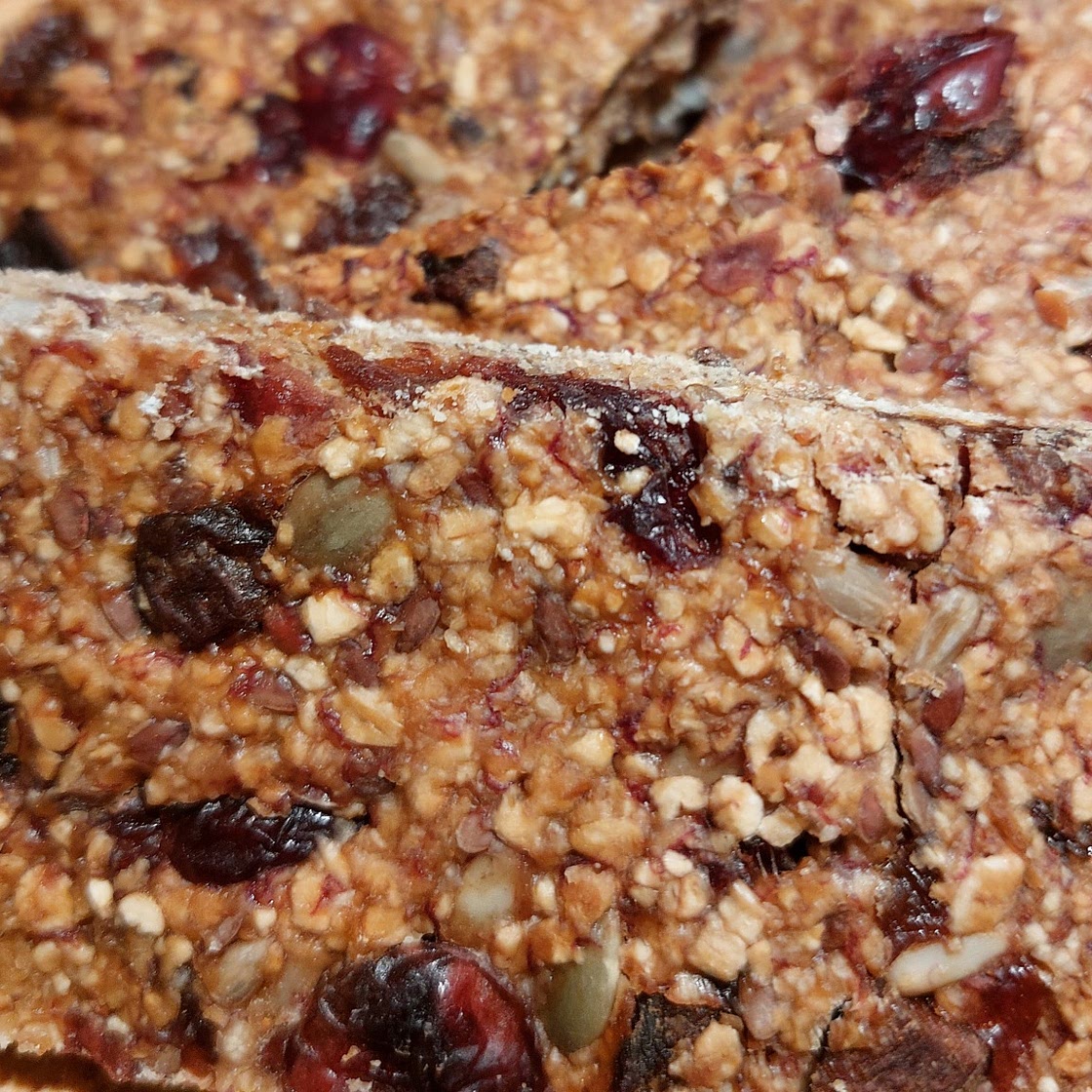 Energy bar - Banana, oatmeal, dried apricots and cranberries.