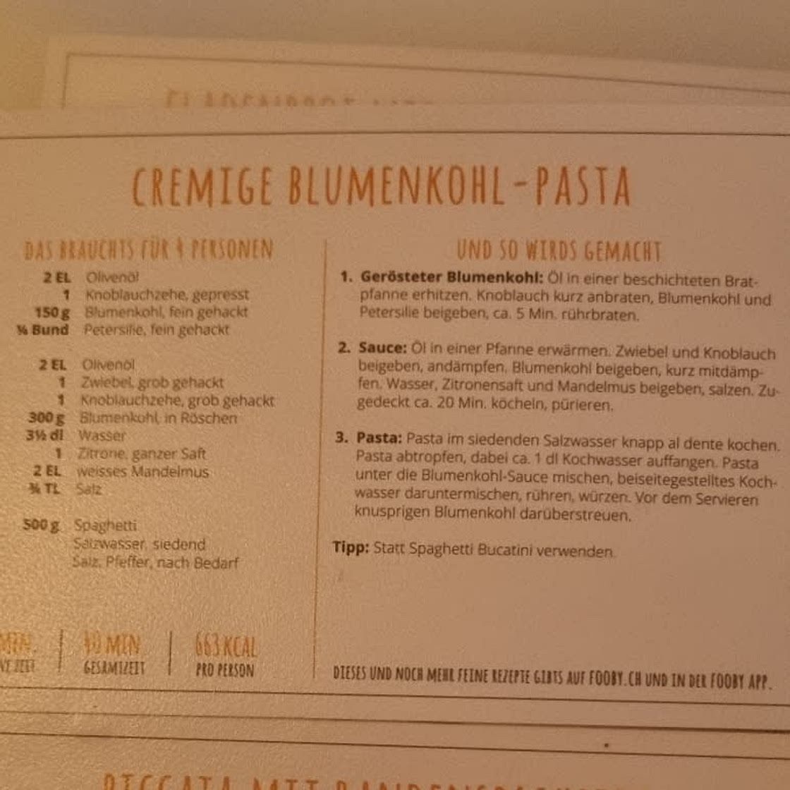 Cremige Blumenkohlpasta