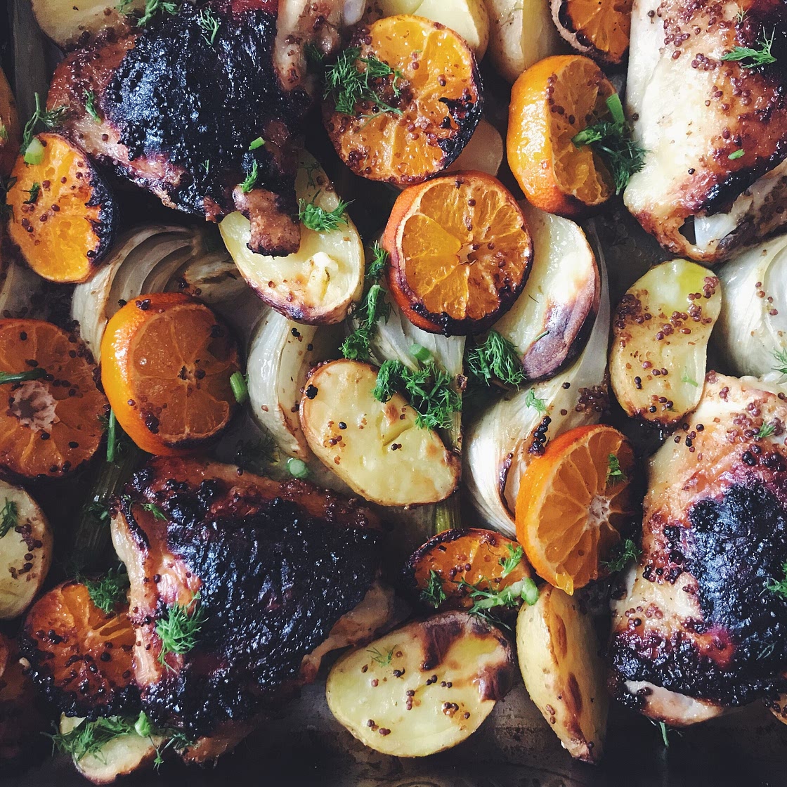 Chicken and potato tray bake with fennel and clementines recipe 