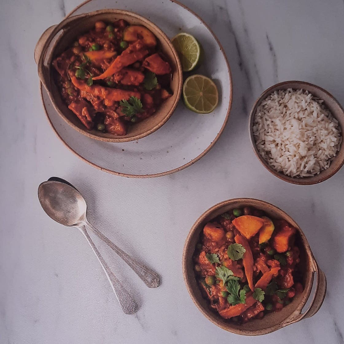 Lentil curry with roasted balsamic potatoes