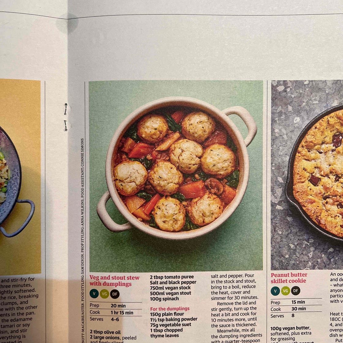 Vegan stout stew with dumplings