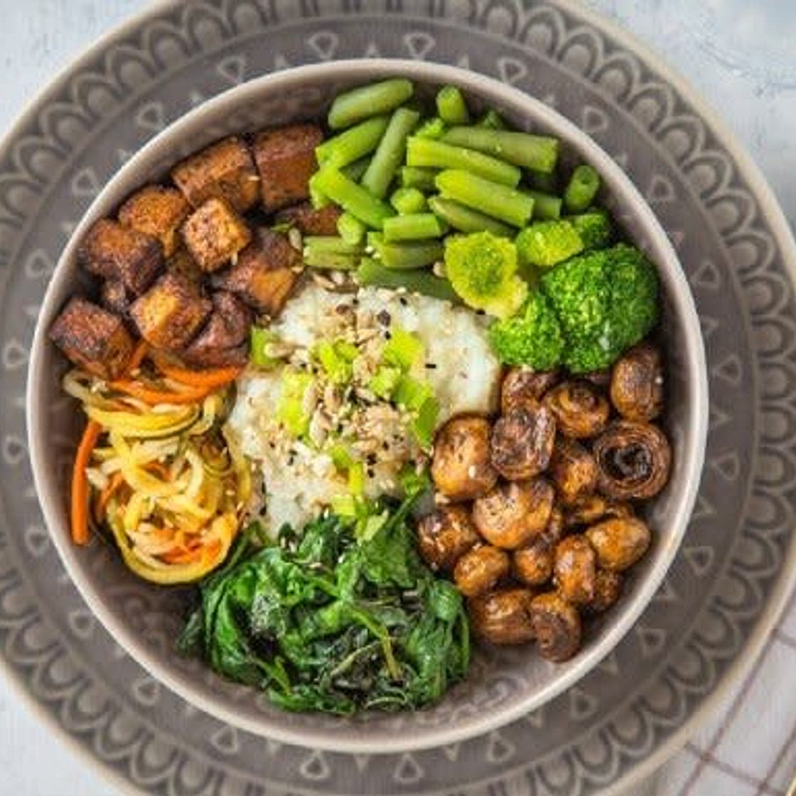 Mushrooms, Brussels Sprouts & Tofu Grain Bowls
