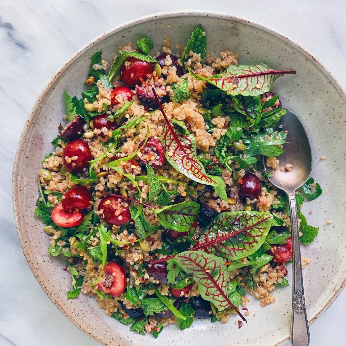 Herbed Cherry Grain Salad with Spicy Ginger-Chili Dressing - Wu Haus
