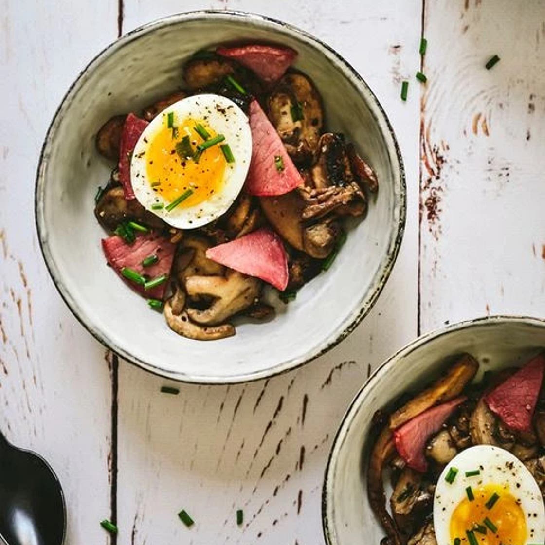 Champignon oeuf tofu fumé