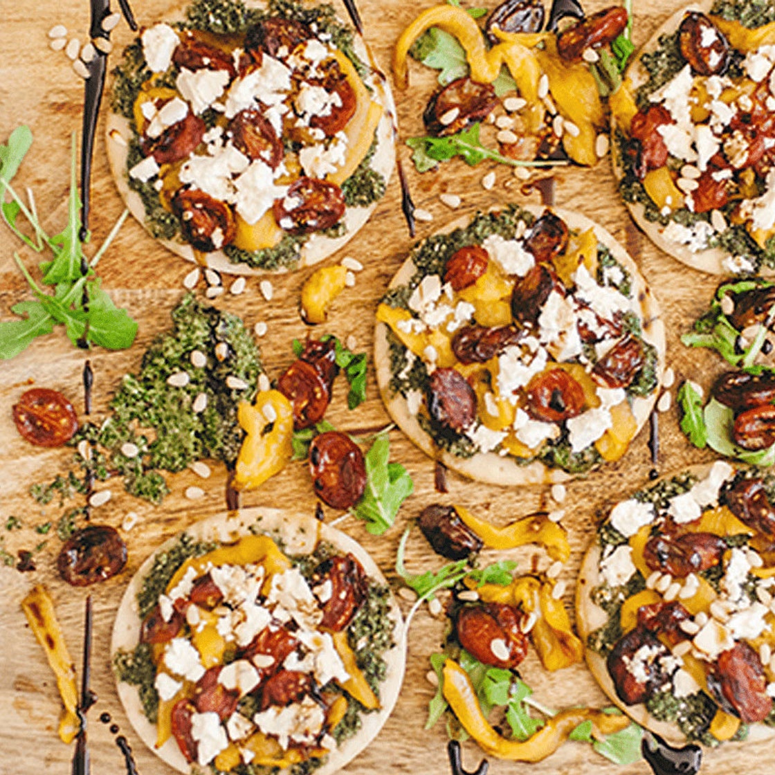 Roasted vegetable pesto pizzetta
