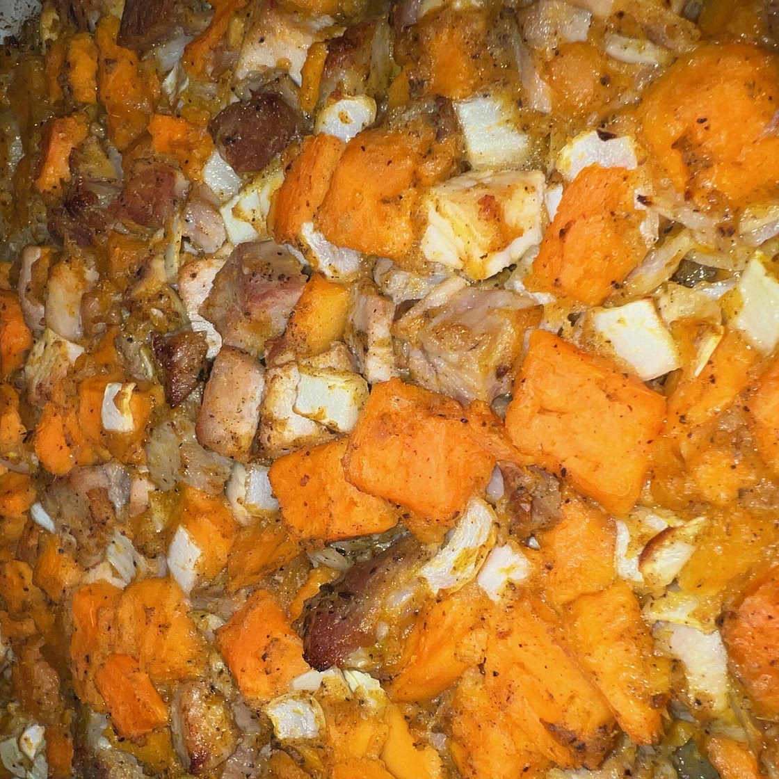 roasted pork and sweet potato hash