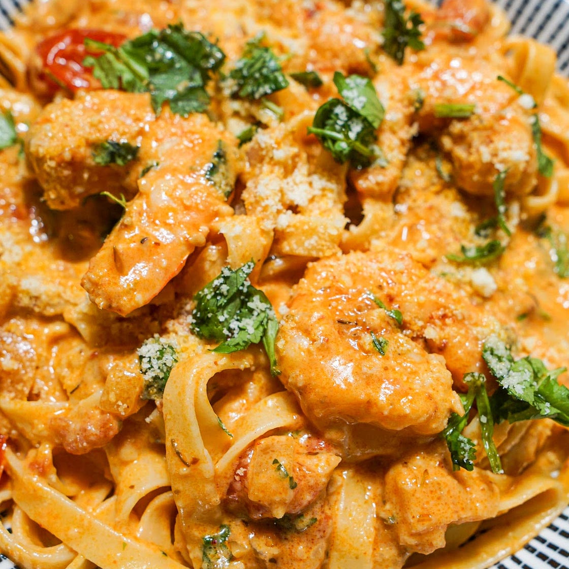 Pink sauce pasta with shrimp