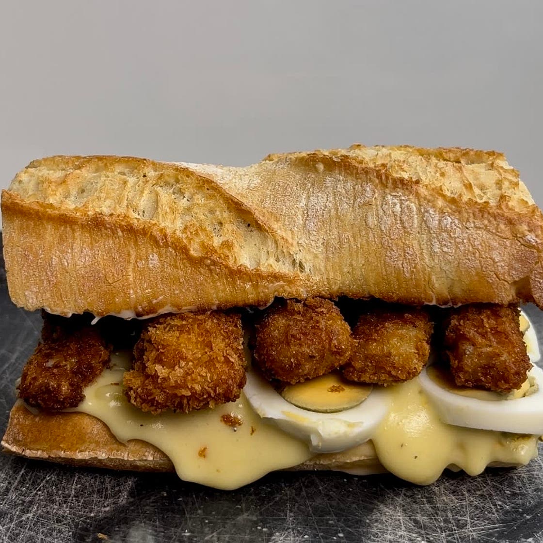 Fish sticks and mashed potatoes sandwich