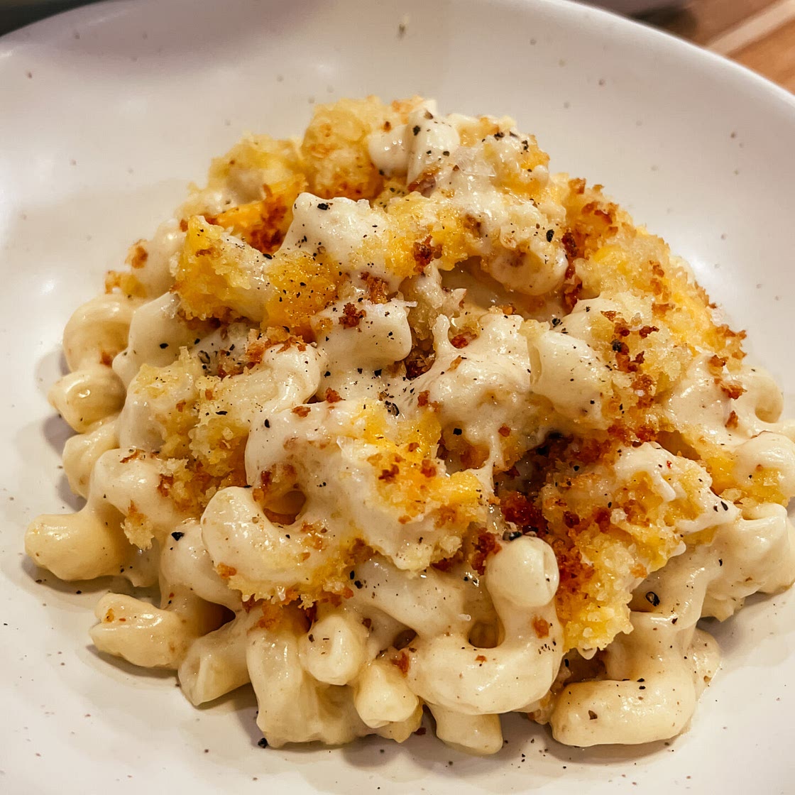 Creamy Mac & Cheese with Crispy Parmesan Topping - Erin O'Brien