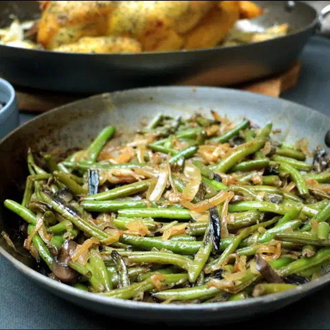 Haricot vert oignon champignons