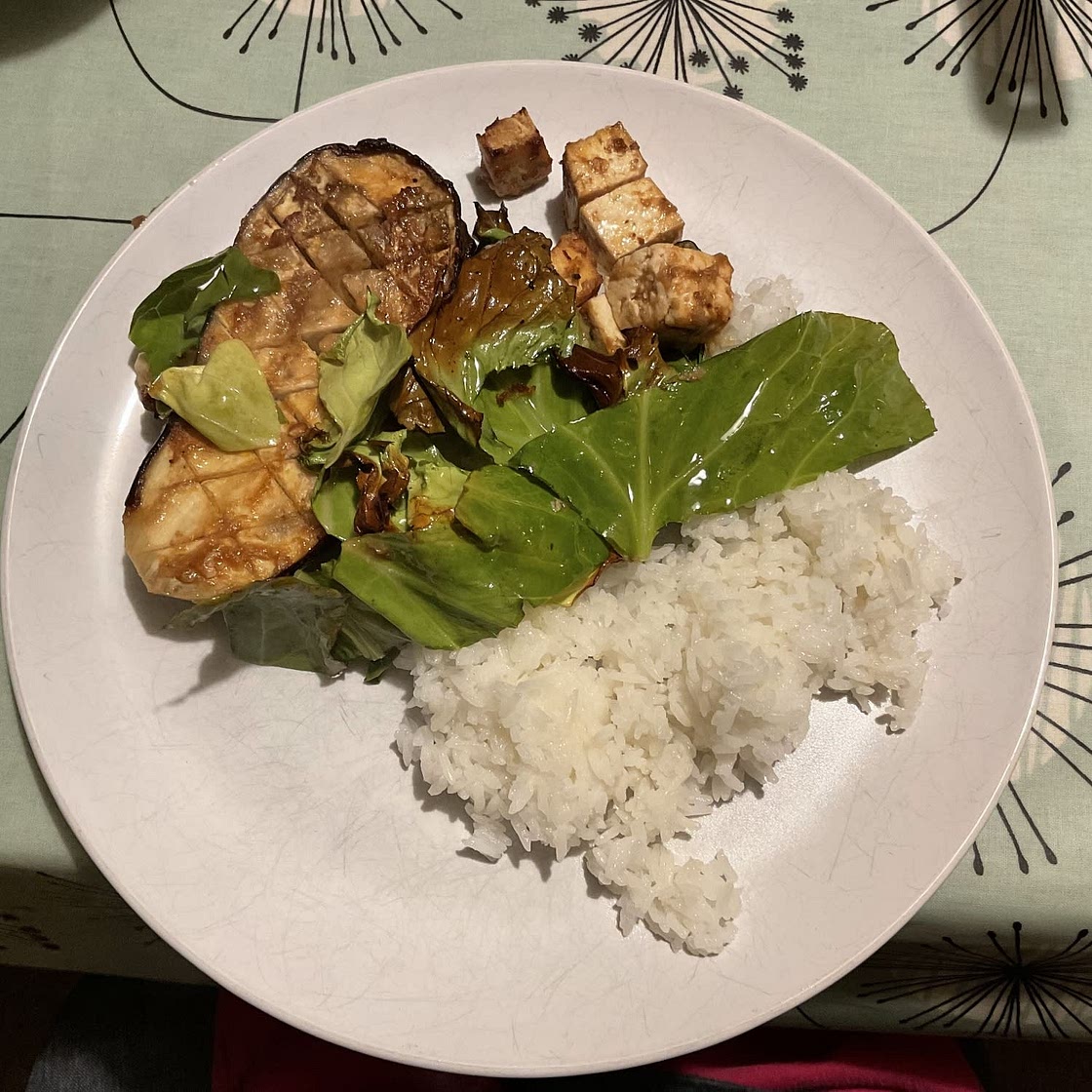 Miso aubergines with tofu, sesame and chilli