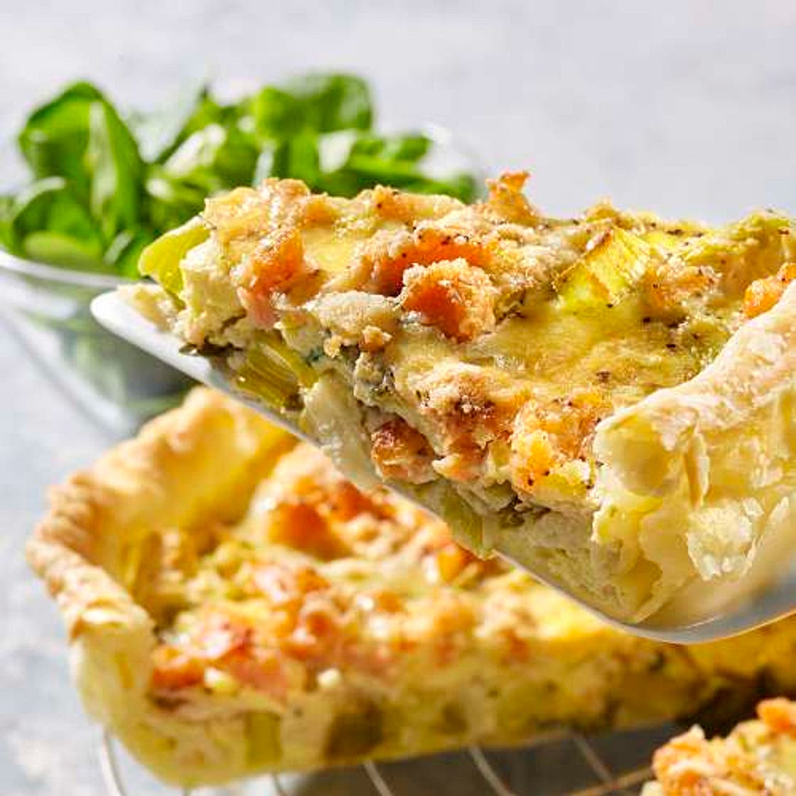 Zalmquiche met prei en ricotta