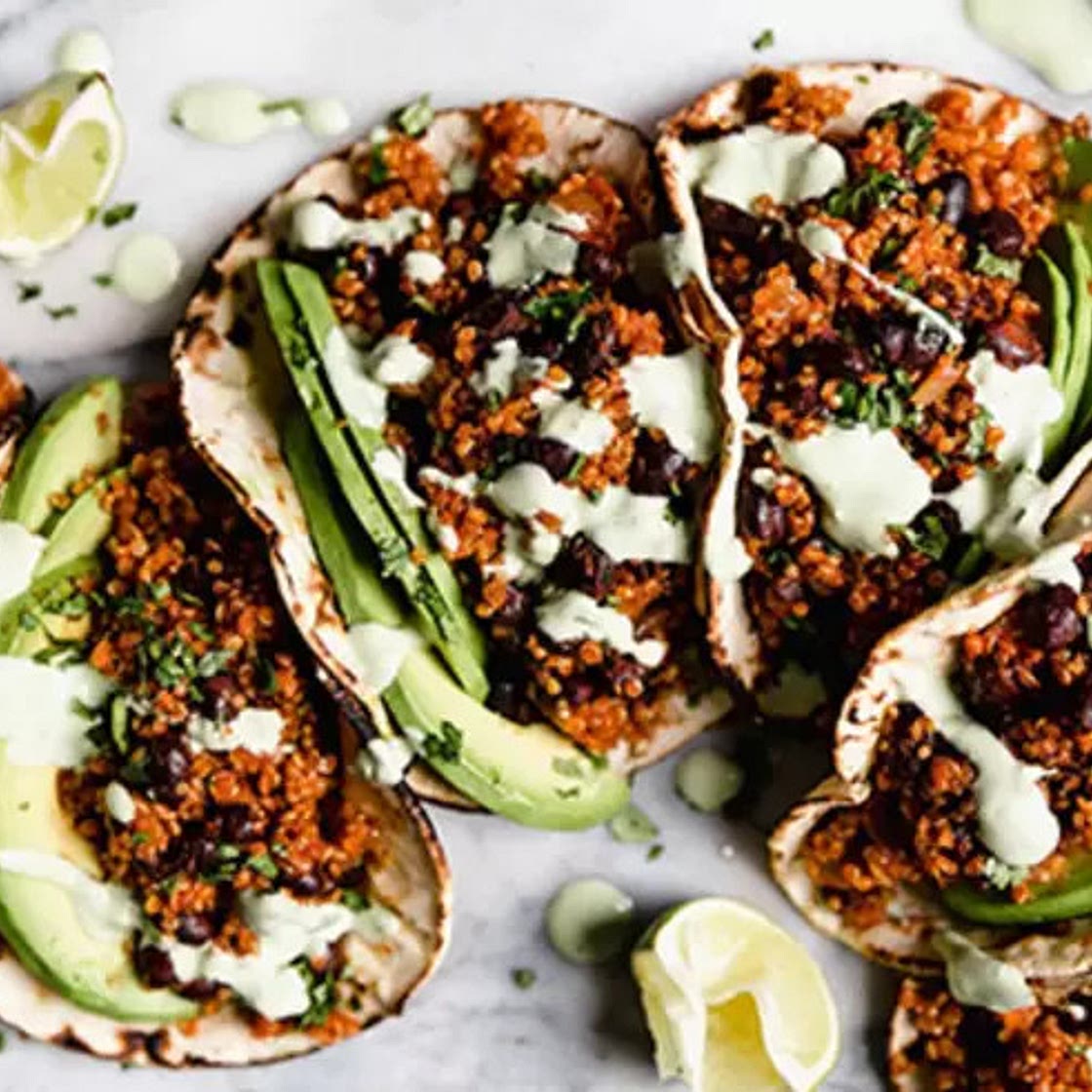 Quinoa and Black Bean Tacos with Cilantro Lime Crema