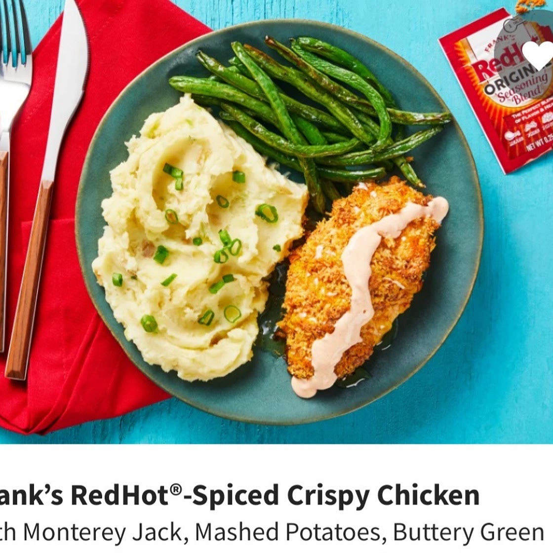 Hello Fresh - Frank's Red Hot Chicken with Mashed Potatoes and Green Beans (or Brussels Sprouts)