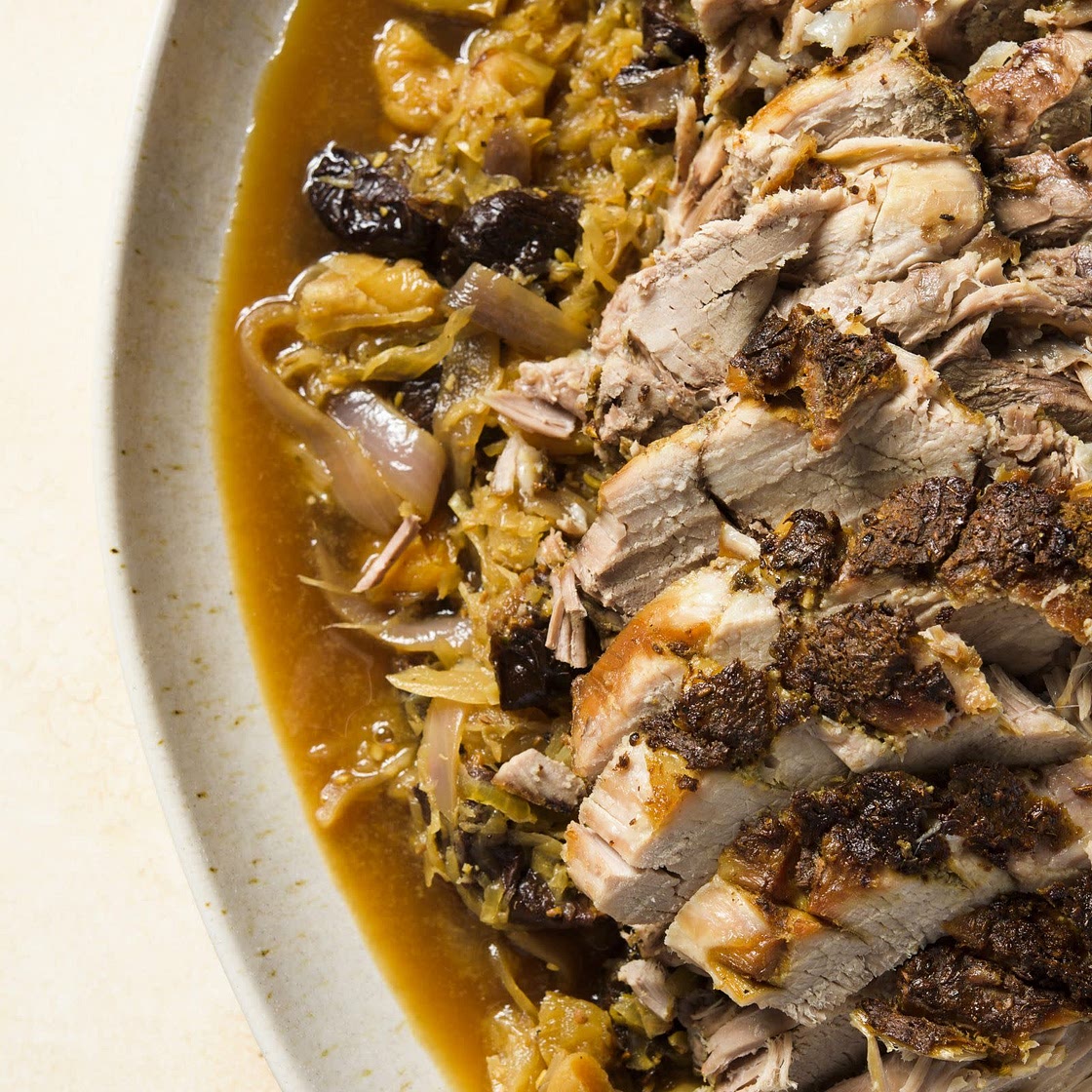 Roast Pork w/ Sauerkraut, Apples & Dried Fruit